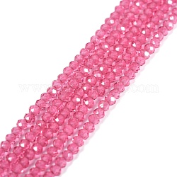 Chapelets de perles en verre transparente  , facette, abaque, rose chaud, 2x1.5~1.6mm, Trou: 0.8mm, Environ 235 pcs/chapelet, 14.17 pouce (36 cm)