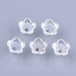 Transparentes bouchons acrylique de perles, perles de fleur de trompette, couleur ab , 5 pétales, fleur, clair, 10x14x13.5mm, Trou: 1.6mm, environ 1370 pcs/500 g