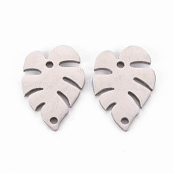 304 Stainless Steel Link Connectors, Laser Cut, Leaf, Stainless Steel Color, 20x14x1.5mm, Hole: 1.5mm