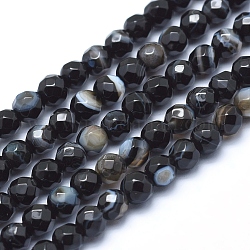 Agata naturale perle, tinto, tondo sfaccettato, nero, 6mm, Foro: 1 mm, circa 61pcs/filo, 14.3 pollice (36.5 cm)