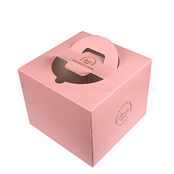 Индивидуальные высокие коробки для тортов из крафт-бумаги, упаковочная коробка для хлебобулочных изделий, квадратный с прозрачным окном и ручкой, подходит для торта диаметром 10 дюйм., розовые, 305x305x170 мм