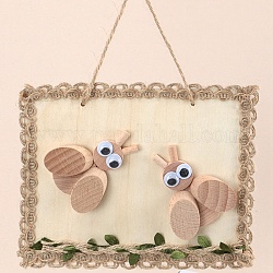 DIY Bees Painting Handmade Materials Package for Parent-Child, including Unfished Wood Cabochons, Picture Frame, Rope and Cotton Ribbon, BurlyWood, 12x15x0.25cm, Hole: 3mm