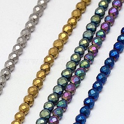 Electroplate Non-magnetic Synthetic Hematite Beads Strands, Faceted, Frosted, Round, Grade A, Mixed Color, 3mm, Hole: 1mm, about 127pcs/strand, 16 inch