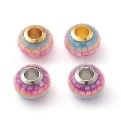 Laiton perles de style européen, Perles avec un grand trou   , avec noyaux et coque en laiton, couleur arc en ciel, rondelle, couleur mixte, 11x7.5mm, Trou: 4mm