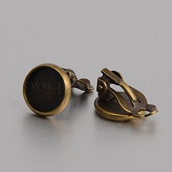 Brass Clip-on Earring Cabochon Setting, for Non-Pierced Ears, Nickel Free, Antique Bronze, 17x12mm, Tray: 10mm