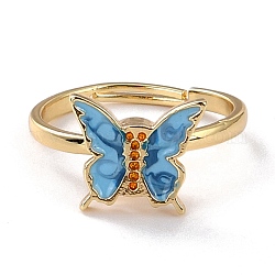 Butterfly Fidget Ring for Anxiety Stress Relief, Adjustable Spinner Ring, Alloy Enamel Rotating Ring, Golden, Deep Sky Blue, US Size 6 1/2(16.9mm)