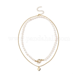 Insieme della collana in rilievo della perla naturale di stile 2pcs 2, braccialetti impilabili con ciondolo a forma di cuore in ottone da donna, oro, 15.9~17.80 pollice (40.5~45.2 cm), 1pc / style