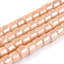 Opaque Glass Bead Strands, Pearl Luster Plated, Column, Navajo White, 5~5.5x4~4.5mm, Hole: 1.4mm, about 95~99pcs/strand, 15.28 inch~39.3 inch(38.8~39.3cm)