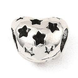 Perline foro grande in lega sitle tibetano, perline con foro grande, cuore con stella, argento antico, 9.5x11x7.5mm, Foro: 4.5 mm, circa 670pcs/1000g