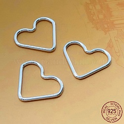 Placage en rack 925 anneaux de liaison en argent sterling, connecteur cardiaque, couleur d'argent, 13.3x15x1mm