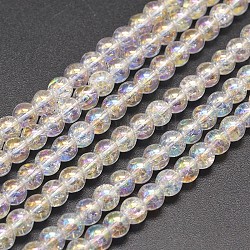 Chapelets de perles de quartz craquelé synthétique électrolytique, Rond ab couleur plaqué, clair ab, 6mm, Trou: 1mm, Environ 66 pcs/chapelet, 15.7 pouce