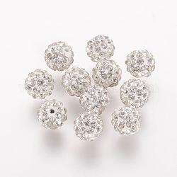 Polymer Clay Rhinestone Beads, Grade A, Round, Pave Disco Ball Beads, Crystal, 8x7.5mm, Hole: 1mm