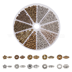 Nbeads 500pcs 10 perles en alliage de style tibétain, fleur & disque & plat rond, couleur mixte, 6~7x6~7x2~4mm, Trou: 1~4mm, 50 pièces / style