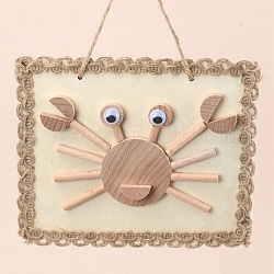 DIY Krabbenmalerei handgemachtes Materialpaket für Eltern-Kind, inklusive ungefischter Holzcabochons, Bilderrahmen, Seil und Baumwollband, rauchig, 12x15x0.25 cm, Bohrung: 3 mm