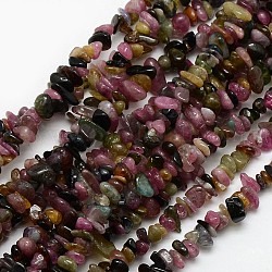 Pépites de tourmaline naturels brins de perles, couleur mixte, 3~5x3~5mm, Trou: 1mm, environ 32 pouce