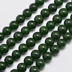 Hebras de abalorios jade naturales & teñidas de malasia, la imitación de jade de Taiwán, redondo, verde oliva oscuro, 8mm, agujero: 1.0 mm, aproximamente 48 pcs / cadena, 15 pulgada