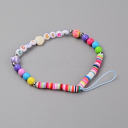Sangles mobiles heishi en pâte polymère, avec des perles acryliques, mot fille cool, couleur mixte, 16.7 cm