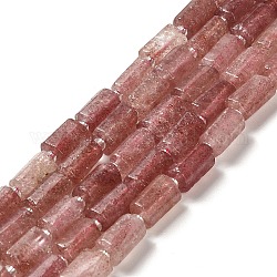 Natürlichen Erdbeere Quarzperlen Stränge, mit Glasperlen, facettiert, Kolumne, 8.5~11x5.5~6.5 mm, Bohrung: 1 mm, ca. 14~15 Stk. / Strang, 7.48'' (19 cm)