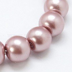 Chapelets de perles en verre nacré, nacré, ronde, brun rosé, taille: environ 3~4mm de diamètre, Trou: 1mm, environ220~230 pcs / brin