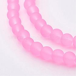 Fili di perline di vetro trasparente, smerigliato, tondo, perla rosa, 6mm, Foro: 1.3~1.6 mm, circa 140pcs/filo, 31.4 pollice