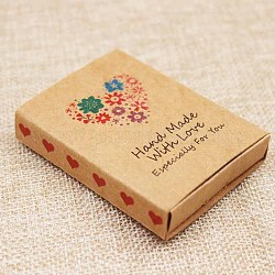Kraft Paper Boxes and Necklace Jewelry Display Cards, Packaging Boxes, with Word and Flower Pattern, BurlyWood, Folded Box Size: 7.3x5.4x1.2cm, Display Card: 7x5x0.05cm
