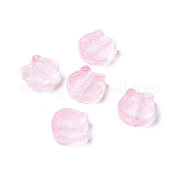 Perles de verre peintes par pulvérisation transparent, chat, perle rose, 13.5x14x5mm, Trou: 1.2mm