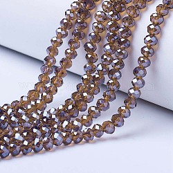 Abalorios de vidrio electroplate hebras, lustre de la perla chapado, facetados, rerondana plana, tierra de siena, 3x2mm, agujero: 0.8 mm, aproximamente 150~155 pcs / cadena, 15~16 pulgada (38~40 cm)