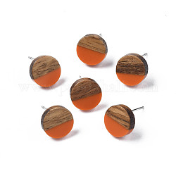 Aretes de resina opaca y madera de nogal, 316 con pasadores de acero inoxidable, plano y redondo, naranja oscuro, 10mm, pin: 0.7 mm