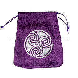 Stockage de cartes de tarot en velours sacs à cordon, support de rangement de bureau de tarot, violet, motif de vortex, 16.5x15 cm