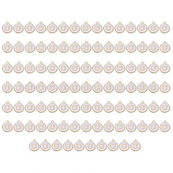 Charms aus vergoldeter Emaille-Legierung, emaillierte Pailletten, Flachrund, weiß, letter.u, 14x12x2 mm, Bohrung: 1.5 mm, 100 Stück / Karton