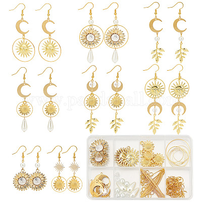 SUNNYCLUE 12 Pairs Acrylic Flower Leaf Dangle Earrings Making Kits Acrylic  Flower Charms with Glass Pearl Beads & Jump Rings & Brass Earring Hooks for