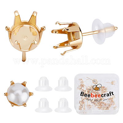 Shop Beebeecraft 50Pcs/Box Stud Earring Settings 24K Gold Plated