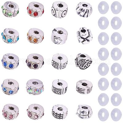 Wholesale PandaHall 20 Pcs Clip Lock Bead Charms with 20 Pcs Silicon Rubber  Stopper O-rings Fit European Style Bracelet for Jewelry Making 