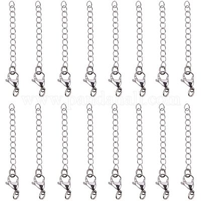 PandaHall Elite 20 Pieces 304 Stainless Steel Necklace Bracelet Extender  Chain Set with Lobster Claw Clasps Length 2.28 Inch for Jewelry Making 