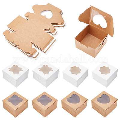 NBEADS 36 Pcs 4 Styles Square Kraft Paper Boxes with Window, Bakery Candy  Boxes Gift Packaging Container with Square/Heart/Flower/Star Shape Window