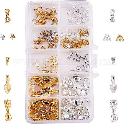 PandaHall Elite 120pcs 6 Style Pendant Bails Glue on Bails DIY Clip Pinch Bails Necklace Pendant Connector Findings for Pearls Gemstone Jade and Crystal Pendants DIY-PH0024-56-1