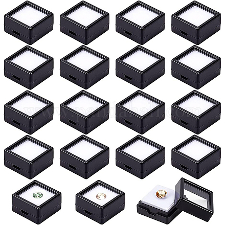 BENECREAT 36 Pcs Black Gemstone Display Box Plastic Transparent Bare Stone Box Black Square Jewelry Box 1.16x1.16x0.65 Suitable for Gemstone OBOX-WH0004-05A-1