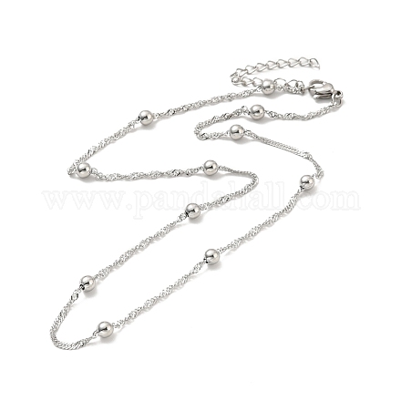 304 Singapur-Halskette aus Edelstahl mit Perlen für Männer und Frauen NJEW-P263-01P-1