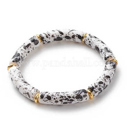 Acrylic Curved Tube Beaded Stretch Bracelet BJEW-JB08443-02-1