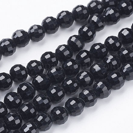 Faceted Black Glass Round Bead Strands X-GLAA-R095-6mm-08-1