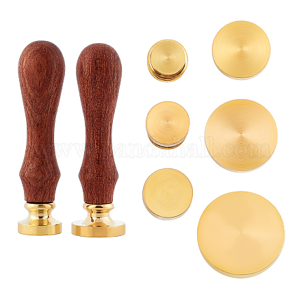 CRASPIRE Wax Seal Stamp Set 6pcs Blank Wax Seal Stamp Heads Vintage Sealing Wax Stamp with 2pcs Wooden Handles Round Solid Brass Head Without Engraving for Wedding Invitations Envelopes Gift Packing AJEW-CP0004-35-1