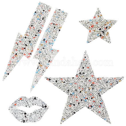 FINGERINSPIRE 8Pcs 5 Style Rhinestone Patches Iron/Sew on Crystals Appliques Shinny Lips/Star/Lightning Shaped Rhinestone Appliques Decorative Accessories for DIY Craft Clothing Repair DIY-FG0002-34-1
