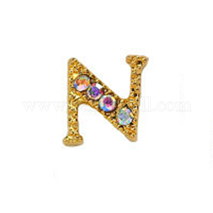 Cabujones de clavos con letras de diamantes de imitación de oro de aleación MRMJ-S047-023N-1