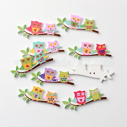 Owl 2-Hole Printed Wooden Buttons BUTT-M014-07-1