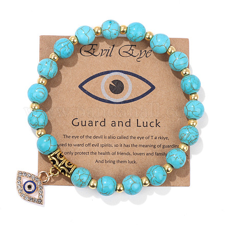 Bracelet perlé en pierre naturelle avec pendentif vintage mauvais œil - bijoux polyvalents faits à la main ST2180194-1