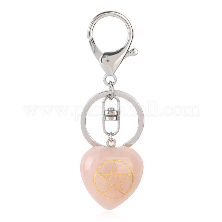 Natürliches Rosenquarz-Herz mit Kore-Symbol-Schlüsselanhänger PW-WG17998-16-1