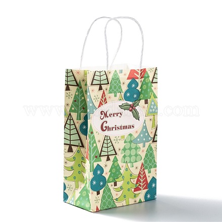 クリスマステーマクラフト紙ギフトバッグ  ハンドル付き  ショッピングバッグ  クリスマスツリー模様  13.5x8x22cm CARB-L009-A06-1