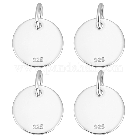 Beebeecraft 1 Box 4Pcs Flat Round Charm Sterling Silver 10mm Blank Bezel Tray Charms Cabochon Settings with Loop for Jewelry Making STER-BBC0005-37B-1