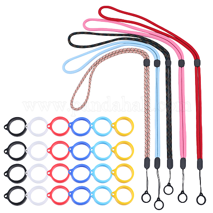 GORGECRAFT 41PCS Anti-Lost Necklace Lanyard Set Including 5PCS Anti-Loss Pendant Strap String Holder with 36PCS 6 Colors Silicone Rubber Rings for Office Key Chains Outdoor Activities DIY-GF0008-28-1