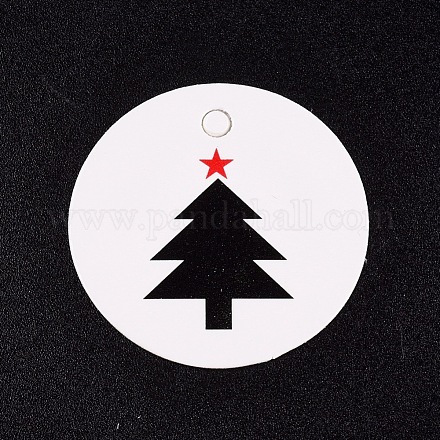 紙ギフトタグ  hange tags  美術工芸用  クリスマスのために  クリスマスツリー模様とフラットラウンド  ホワイト  30x0.3mm  穴：3mm CDIS-L003-D02-A-1
